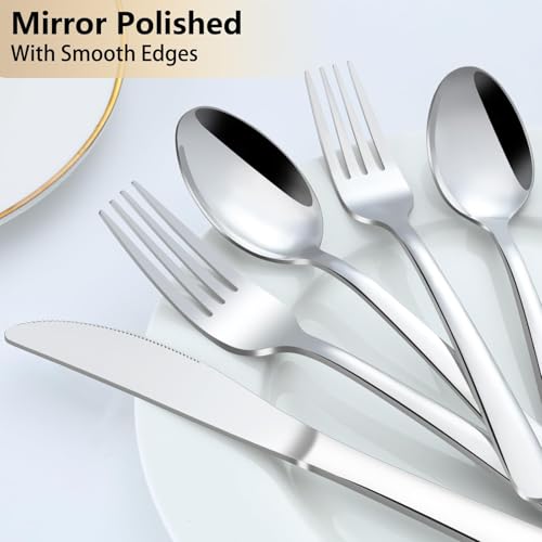 Pleafind Silverware Set - 40-Pcs Stainless Steel Flatware Set for 8 People, Cutlery Set Includes Forks Spoons and Knives Set, Mirror Finished Utensil Sets for Home Restaurant, Dishwasher Safe - size: 40 pieces