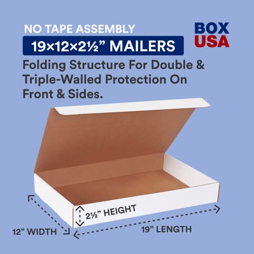 BOX USA Small Shipping Boxes 19"L x 12"W x 2.5"H, 50-Pack | Foldable Corrugated Cardboard Crush-Proof Box for Shipping, Packing, Moving and Storage - size: 19 x 12 x 2 1/2