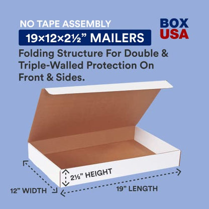 BOX USA Small Shipping Boxes 19"L x 12"W x 2.5"H, 50-Pack | Foldable Corrugated Cardboard Crush-Proof Box for Shipping, Packing, Moving and Storage - size: 19 x 12 x 2 1/2