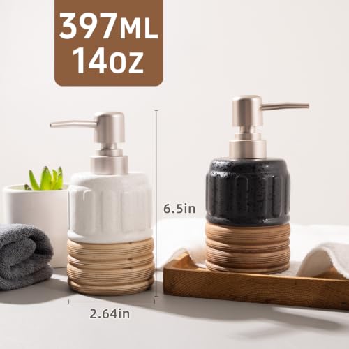 2 Pcs Soap Dispenser Bathroom, 14 Oz Liquid Hand Dish Soap Dispensers for Bathroom Countertop and Kitchen Sink, Ceramic Hand Soap, Dish Soap & Lotion Bottles, Modern Rustic Home Decor - size: 2 Pcs x 14Oz Soap Dispenser
