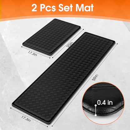 TranquilRelax 2-Piece Kitchen Mats, Cushioned Non-Slip Floor Mats, Black - color: Black, size: 2-Piece | 30"+59" | Standard