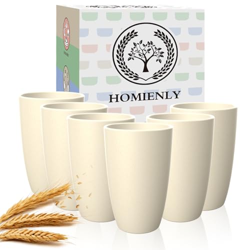 Homienly Wheat Straw Cups - Unbreakable Cups Set of 6,20 oz Dishwasher & Microwave Safe Drinking Glasses for Everyday Use-Beige - color: Beige, size: 20 Ounces