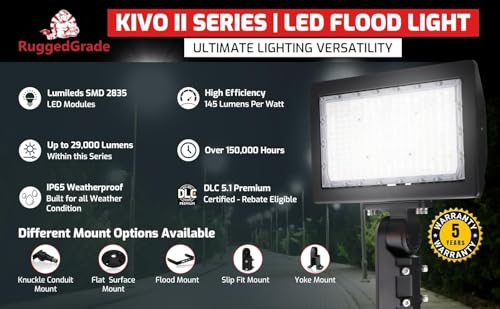 RuggedGrade 200W Kivo Series LED Flood & Area, Security Lighting - color: Black - 5000K, size: 200W–Flood Mount–Kivo