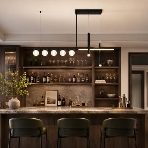 Siittoo Modern Linear Chandelier, LED Kitchen Island Pendant Light - color: 47 in/Black/6-lights-Dimmable