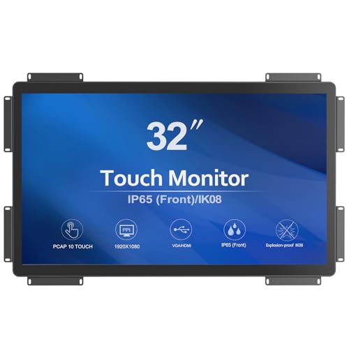 GreenTouch 32 inch 10 Points PCAP Open Frame Touch Screen Industrial LCD Display Monitor HDMI+VGA+DVI Video Port - size: 32 IN