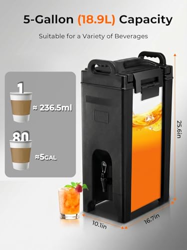 Insulated Beverage Dispenser 5 Gal, Commercial Hot/Cold Drink Dispenser - size: 5 GAL