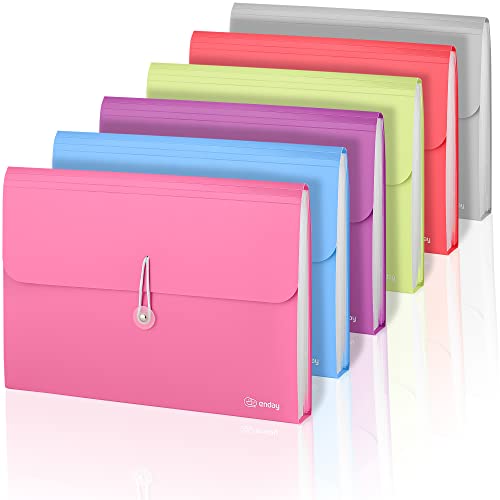 Accordion File Organizer, 13 Pocket Expanding File & Cover Folder with Labels, Plastic Portable Desktop Supplies Letter A4 Paper in Blue, Red, Green, Pink, Purple, Grey, Multicolor, (6 Pc) –By Enday - color: 6-multicolor, size: 13 POCKET