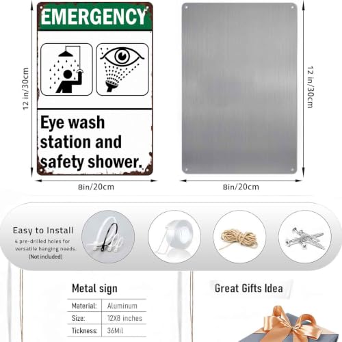 Emergency Eye Wash Station And Safety Shower Metal Sign 8 x 12 Inch
