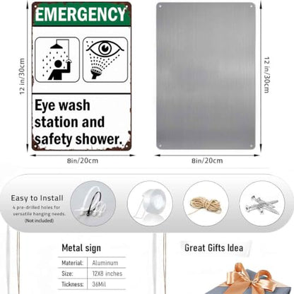 Emergency Eye Wash Station And Safety Shower Metal Sign 8 x 12 Inch