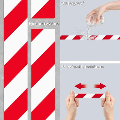 Hazard Tape - 2 Inch x 108 Feet Red & White Ultra-Adhesive Hazard Warning Safety Stripe Tape for Marking Floor, Walls - color: Red & White