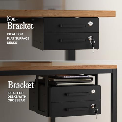 Under Desk Drawer Slide-Out – Lockable Metal Storage Drawers with Cable Management for Office & Home (Double, Bracketed) - size: Double (Bracketed)