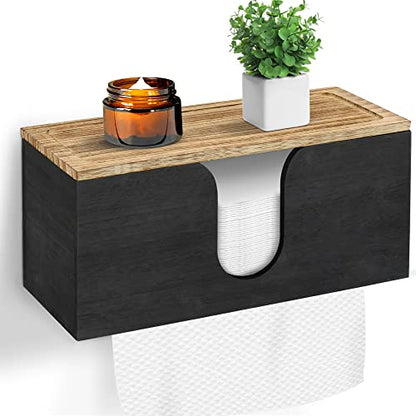 Solid Wood Paper Towel Dispenser Wall Mounted, Folded Paper Towel Holder with Lid, Commercial C-Fold, Z-Fold, Trifold Hand Paper Towel Holder Dispenser for Bathroom Kitchen Office - color: Black