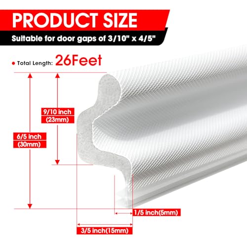 Extra Wide Kerf Door Weatherstripping for Door Frame Seal,New Upgrape V-Shaped Front Door Weather Stripping,Thicken Exterior Door Weatherstrip for Large Gap,White Soundproof Insulation Strip 26Ft - color: White, size: 26ft