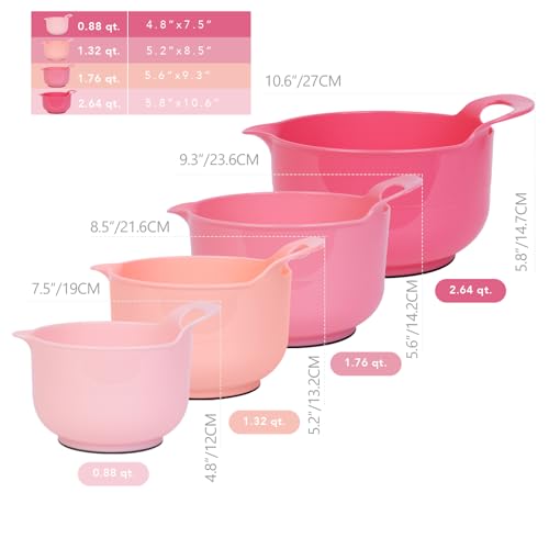 BoxedHome 4 Pack Nesting Mixing Bowl with Pour Spout and Handle, BPA free Microwave & Dishwasher Safe(Pink Gradient, 4 Pack with Handle) - color: Pink Gradient