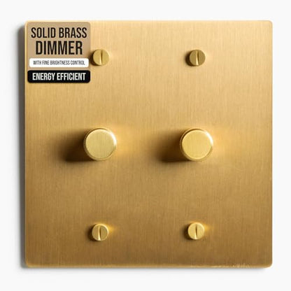 SELECT 2 Gang Solid Brass Rotary Dimmer Switch, 3-Way & 1-Way Compatible - color: Satin Brass, size: 2 Gang, style: 1/3-Way Dimmer