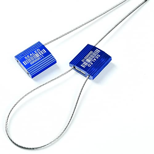 50 Blue High Security Cable Seals With Barcode - Pull Tight Numbered Steel Anti-Tamper Shipping Self-Locking Tags for Logistics - ISO 17712 Certificated - color: Blue With Barcode, size: 50 PCS