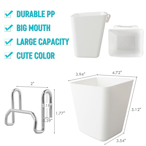 6Pack White Grid Wall Bins Hanging Cups with Back Hook, Gridwall Shelf Bins - color: White