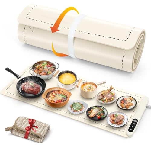 FYY Extra Large Warming Mat for Food, Rapid and Full Surface Heating Beige - color: Off White, size: XX Large Size: 36"x16"