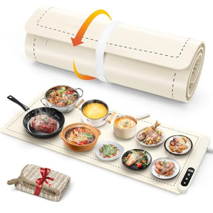 FYY Extra Large Warming Mat for Food, Rapid and Full Surface Heating Beige - color: Off White, size: XX Large Size: 36"x16"