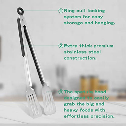 Tongs for Cooking, Set of 2 Metal Spatula Tongs for Grilling, Black - color: Black