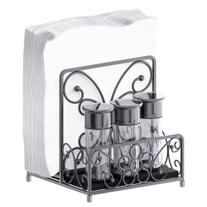 Napkin Holder with Salt and Pepper Caddy, Metal Table Dispenser - color: S - Salt & Pepper Shaker Napkin Holder, size: Luncheon Napkin Holder