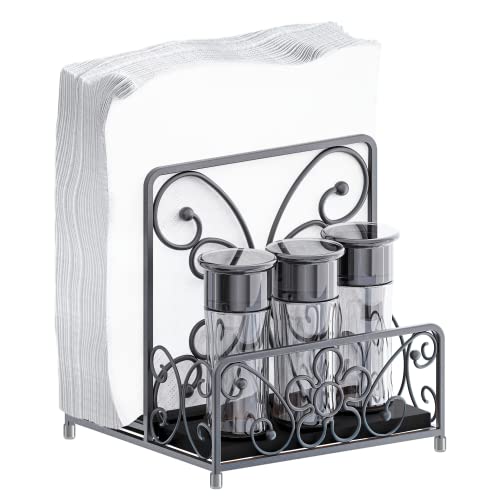 Napkin Holder with Salt and Pepper Caddy, Metal Table Dispenser - color: S - Salt & Pepper Shaker Napkin Holder, size: Luncheon Napkin Holder