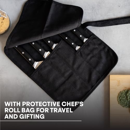 MasterChef Chef Knife Set with Bag, Knife Roll Set with 5 Professional Quality Kitchen Knives for Precision Home Cooking, High Carbon Stainless Steel Blades & Triple Riveted Handles (Pack of 6) - size: 5pc (Pack of 6), style: Knife Roll Set