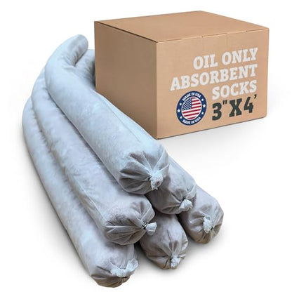 Oil Only Absorbent Socks - 3"x4', 6 Pack - Absorbs Hydrocarbons & Oil Spill Absorbent, Recycled Polypropylene Non-Water Absorbing, Hydraulics Liquid Absorb Sock, Repels Water - size: 3"x4' (6 Pack)