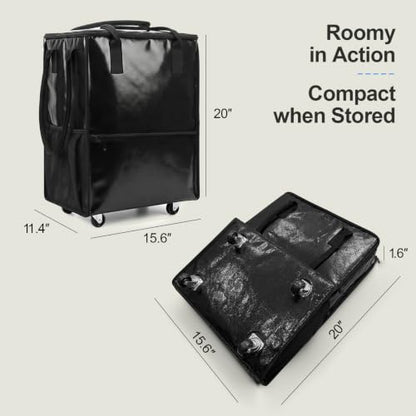 Reusable Grocery Bags on 4 Wheels, 18 Gallon Rolling Shopping Tote Bag - color: Black