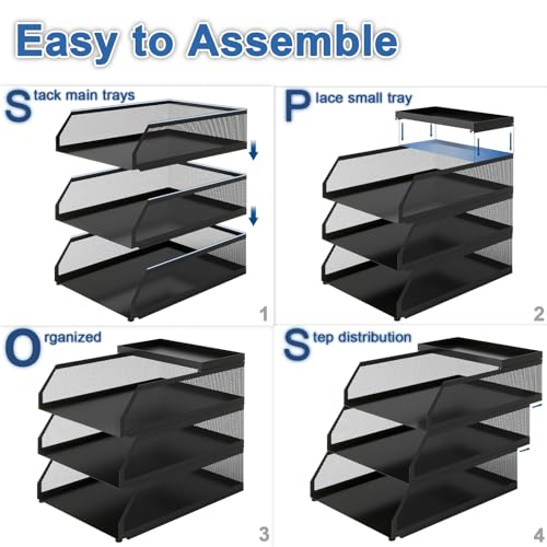 Natwind 3-Tier Stackable Metal Mesh Desk Paper Tray Organizer,Black - color: Black, size: 3 tier