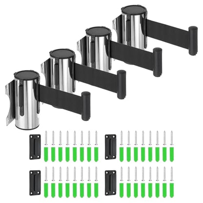 MECCANIXITY Wall Mount Retractable Belt Barrier 6.56ft Crowd Control Belts - color: Silver/Black, size: 6.56 ft