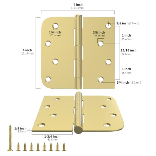 Goldenwarm Pack of 3, 4 inch Door Hinges Brushed Brass Gold Door Hinges - color: Gold, size: 3 Pack