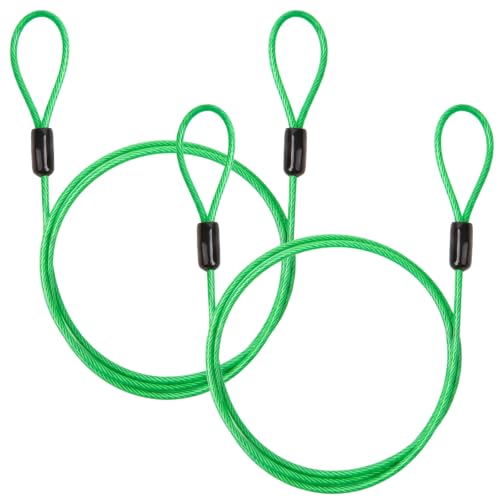 1/8" (3mm) Security Cable Lock 2-Pack, 1m Braided Steel Anti-Theft Cable, Flexible Wire Rope for Luggage, Bike, Helmet & Travel Gear (Green) - size: 1M