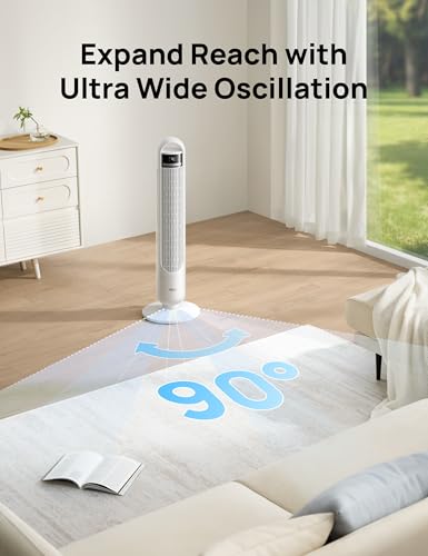 DREO Tower Fan for Bedroom, 26ft/s Velocity, 90° Oscillating, 8H Timer - color: Ice White, size: 36 inch