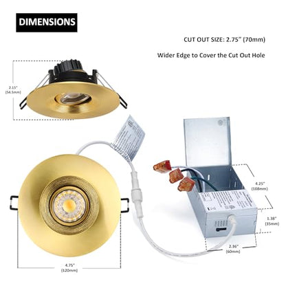 POPANU 4 Inch Gimbal LED Recessed Lights 6 Pack, Adjustable Downlight, Gold - color: Gold, size: 4 Inch