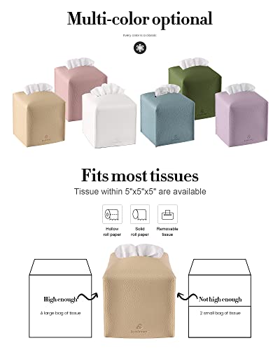 Tissue Box Cover, Jeethemy Square PU Leather Tissue Box Holder, Modern Tissue Case Facial Paper Organizer Dispenser，5X5X5'',Double Beige - color: Double Beige