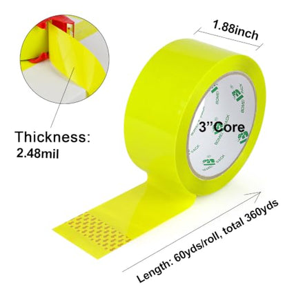 BOMEI PACK Light Yellow Packing Tape Refills - 6 Rolls of Heavy Duty Shipping and Moving Packing Tape - Yellow Strong Packaging Tape for Boxes, Packing and Moving Supplies - 1.88 in. x 60 Yards - color: light yellow