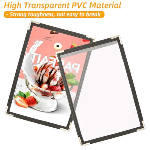 CYEAH 25 Pcs Cafe Style Menu Cover, Single Page 2 View Transparent Restaurant Menu Covers, Restaurant Menu Cover Fits 5.5" x 8.5" Paper, Menu Holder for Bar Cafe Restaurant Book Black Folder