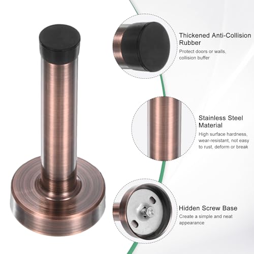 M METERXITY Door Stoppers, 4 Inch Stainless Steel Wall Mounted Long Door Stop with Plastic Rubber Bumper for Living Room/Bedroom/Bathroom, No Drilling Doorstop [Copper Tone] - color: Copper Tone