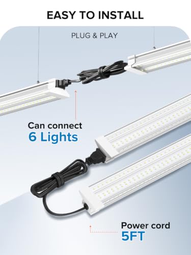 Upgrade Super Bright 6 Pack 60W LED Shop Lights 4FT 9000LM 5000K for Shop - size: 4FT-6PACK
