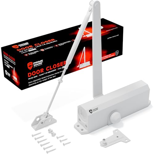 PrimeWare DC-600 Adjustable Automatic Door Closers for Home | Soft Close, No Slam | Residential and Commercial Door Closer | Level 1-6 | for Doors Weighing 30-300 lbs | Hydraulic Door Spring - White - size: Level 1-6, style: White