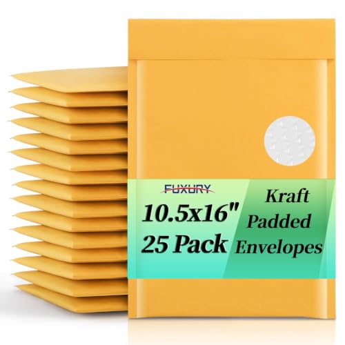 Fuxury Kraft Bubble Mailer 10.5X16" 25 Pack Padded Envelope Usable 10.5X15" - color: Yellow, size: 10.5x16" 25PC