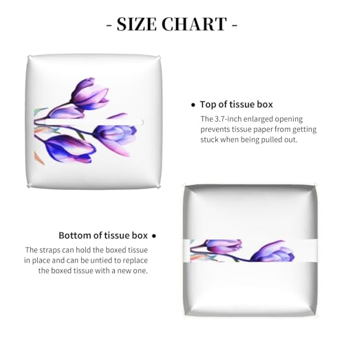 Purple Flower Tulip Square Tissue Boxes Holder 5.2"x5.2"x5.2" for Home Car - color: Purple Flower Tulip