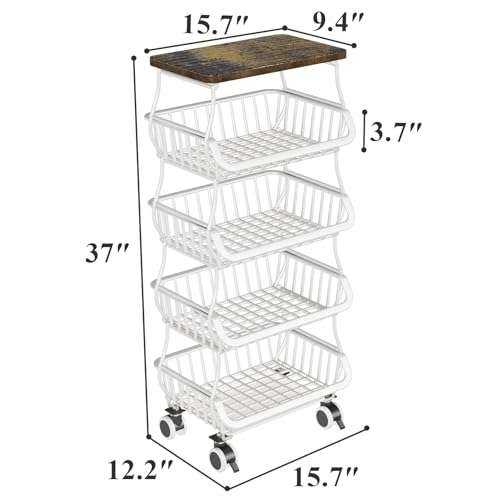 SAYZH 5-Tier Fruit and Vegetable Basket Stand for Kitchen, Wood Top, White - color: White, size: 5 Tiers