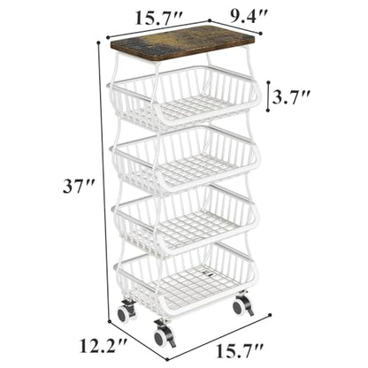 SAYZH 5-Tier Fruit and Vegetable Basket Stand for Kitchen, Wood Top, White - color: White, size: 5 Tiers