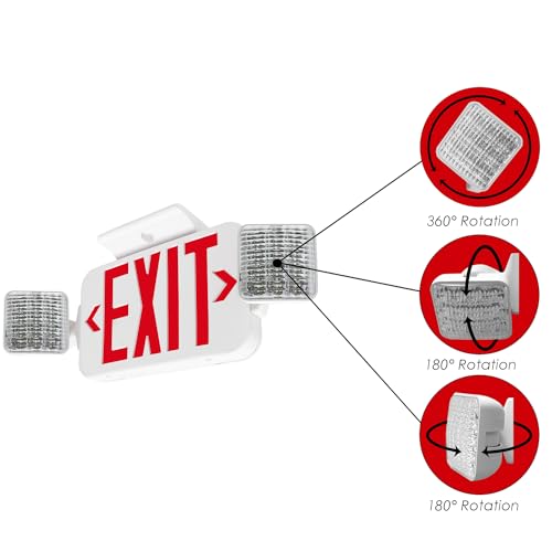 LFI Lights® Standard Combo UL 924 Exit Sign with Emergency Lights, Self Testing, Red LED, White, 120/277VAC, Battery Backup, Double Face & Knock Out Arrows, COMBO2RWST
