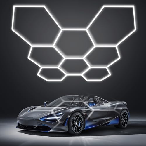LZHOME Hexagon LED Garage Light: Super Bright 40000LM Honeycomb Garage Light, 8 Hex DIY Hexagon Led Lights for Gym Basement Hair Salon - size: 8 HEX