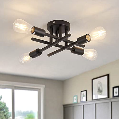 ZGLAOJT Semi Flush Mount 4 Light Ceiling Light Matte Black with E26 Base Modern Chandelier for Farmhouse Kitchen Dining Room Bedroom Study Living Room. - color: Black, size: 4-Light
