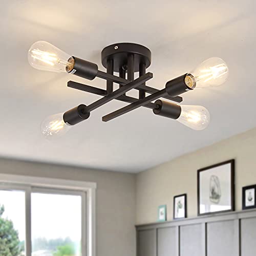 ZGLAOJT Semi Flush Mount 4 Light Ceiling Light Matte Black with E26 Base Modern Chandelier for Farmhouse Kitchen Dining Room Bedroom Study Living Room. - color: Black, size: 4-Light