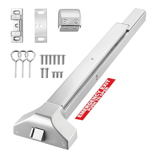 VEVOR Push Bar Panic Exit Device, 31" Stainless Steel Commercial Panic Bar for Exit Doors, Emergency Exit Door Hardware with Dual Locking Bolt and Sticker, for 31"-46" Wood or Metal Door, Silver - size: 31.9" x 6.02" x 2.6"